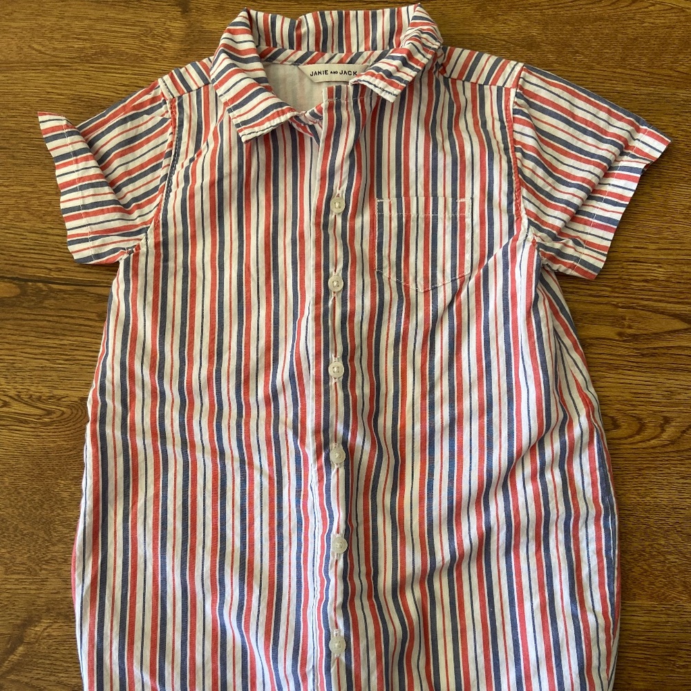 Janie and Jack stripped Romper Red, White & Blue 12-18 months Boy Summer